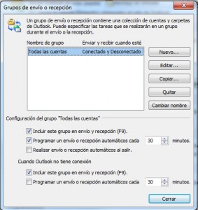 frecuencia enviar y recibir outlook